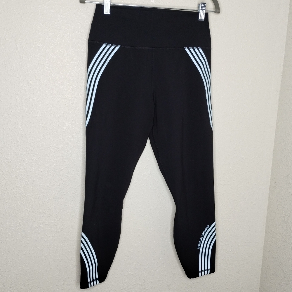 Spiritual Gangster Intent Dream Tech Eco Jersey 7/8 Legging Black Blue Stripe L